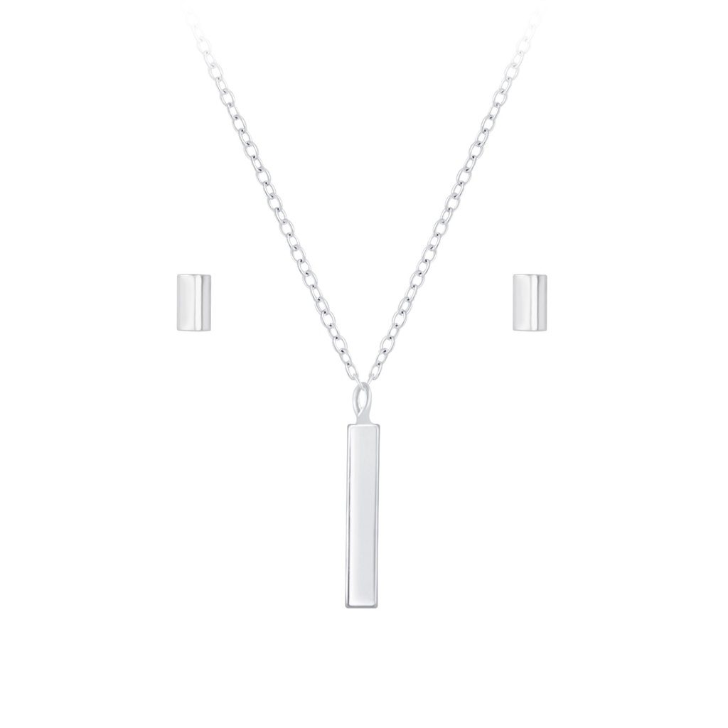 Silver Bar Necklace and Stud Earrings Set