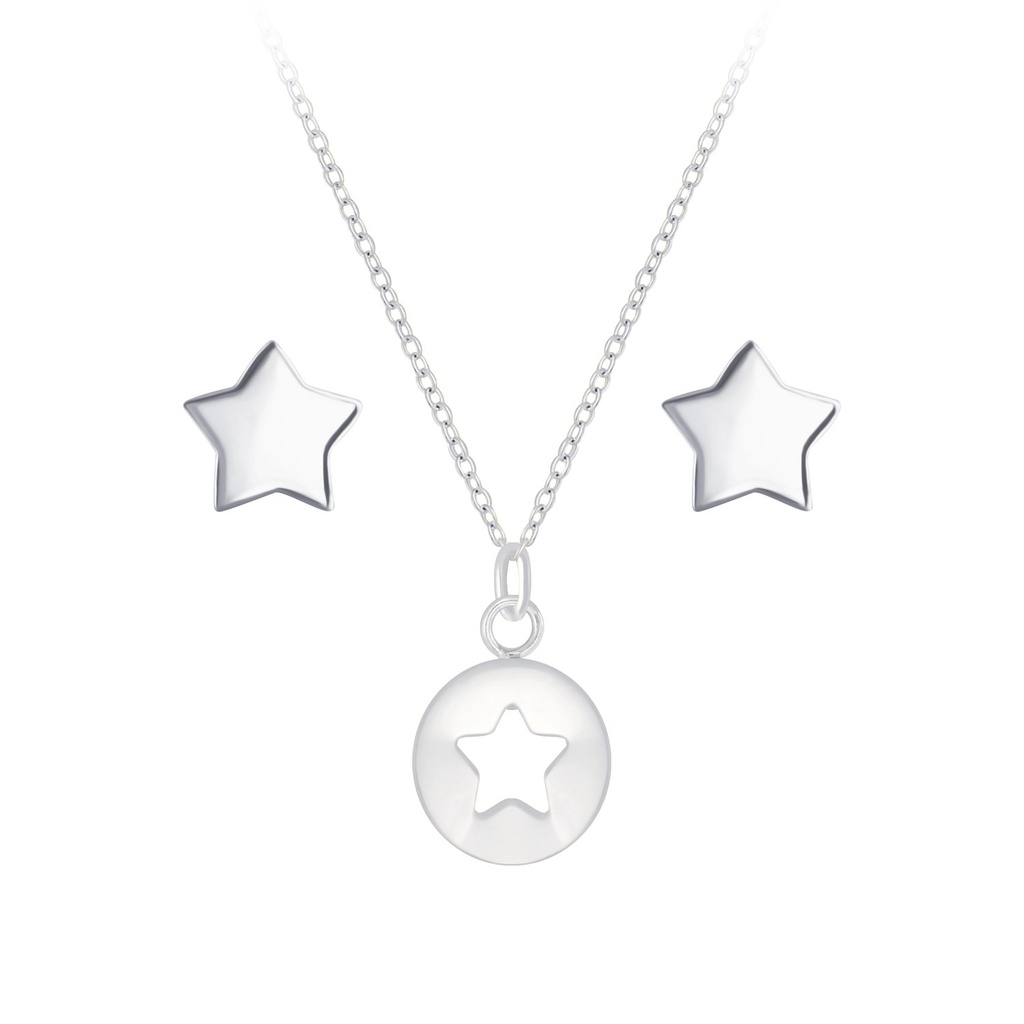[10010132] Silver Star Necklace and Stud Earrings Set