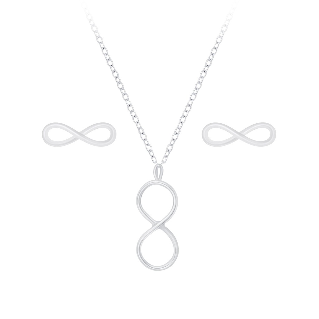 Silver Infinity Necklace and Stud Earrings Set