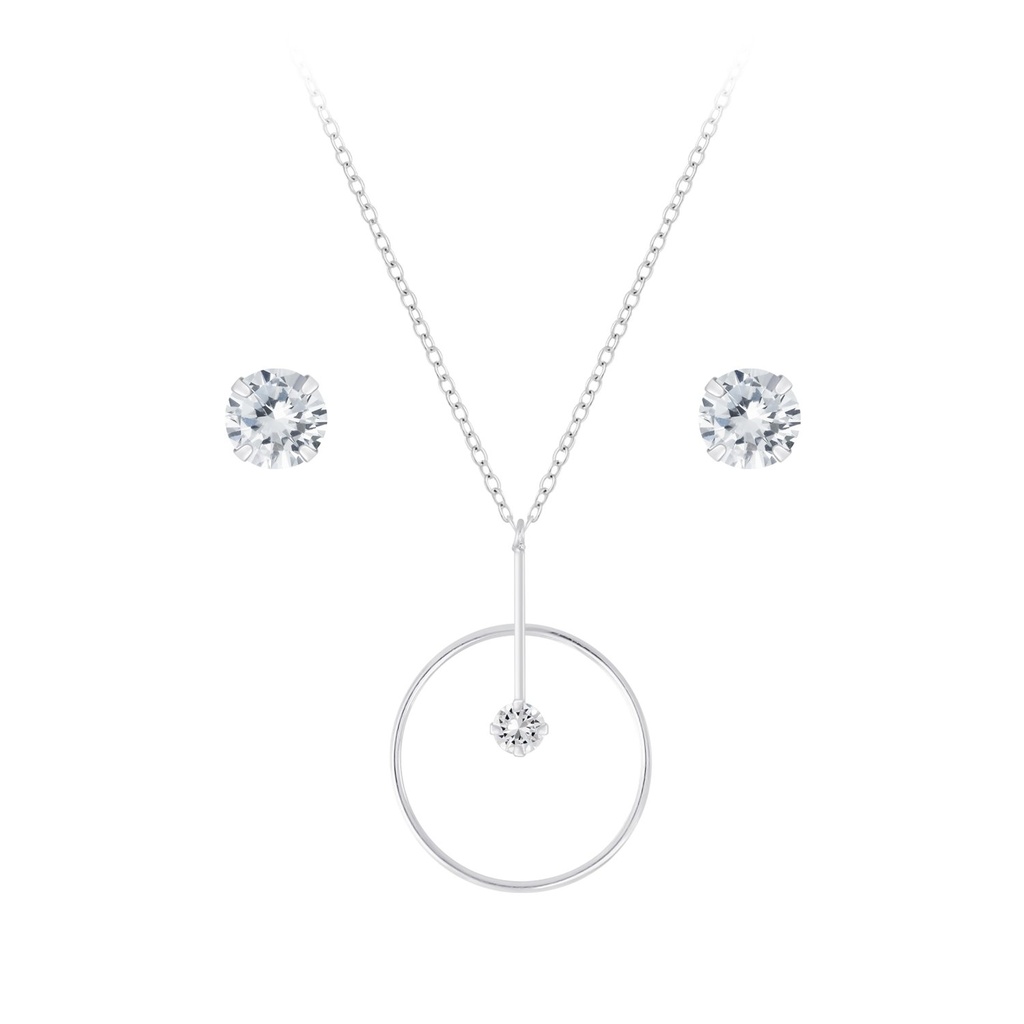 Parure collier pierre unique et puces d'oreilles en argent