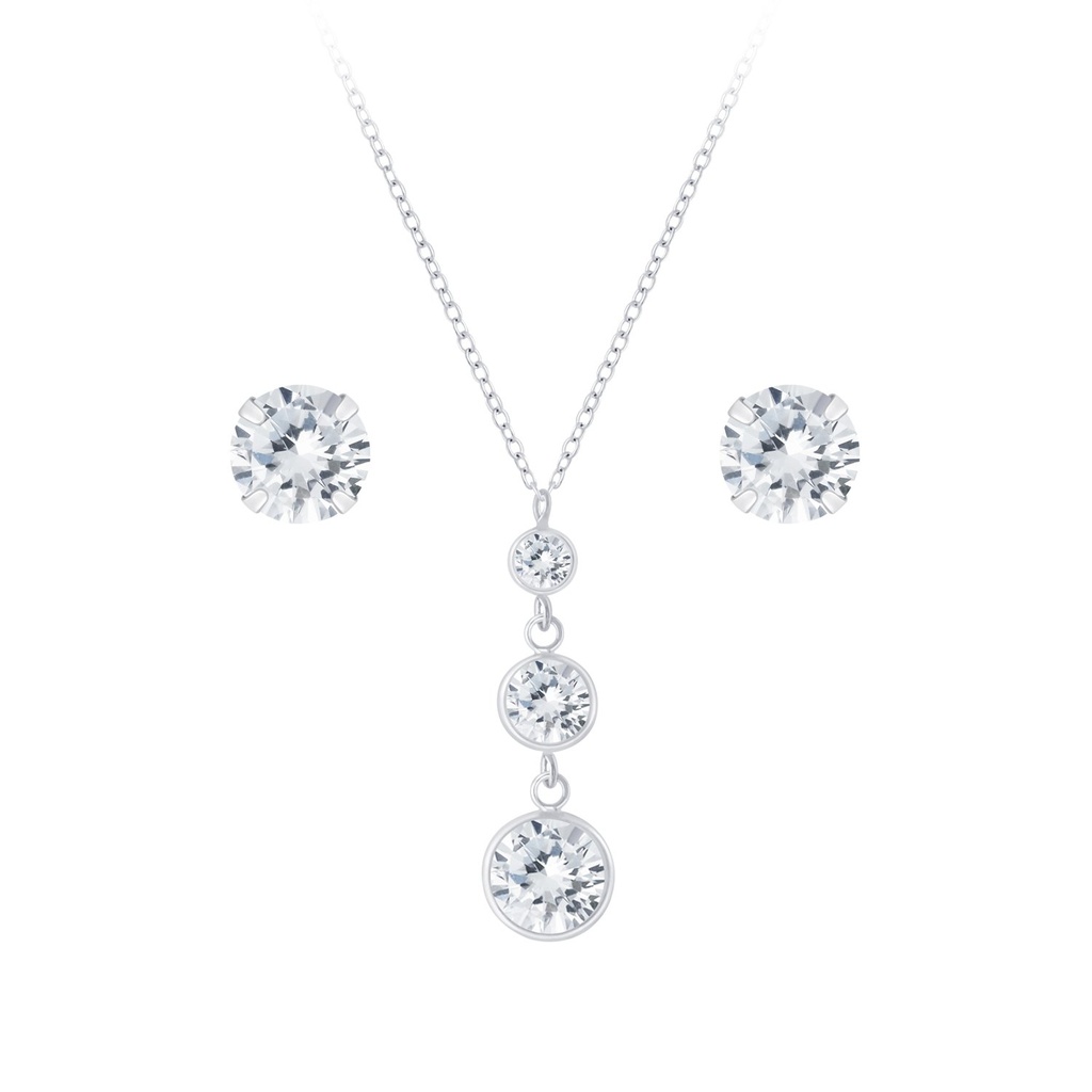 [10010128] Parure collier scintillant et puces d'oreilles en argent