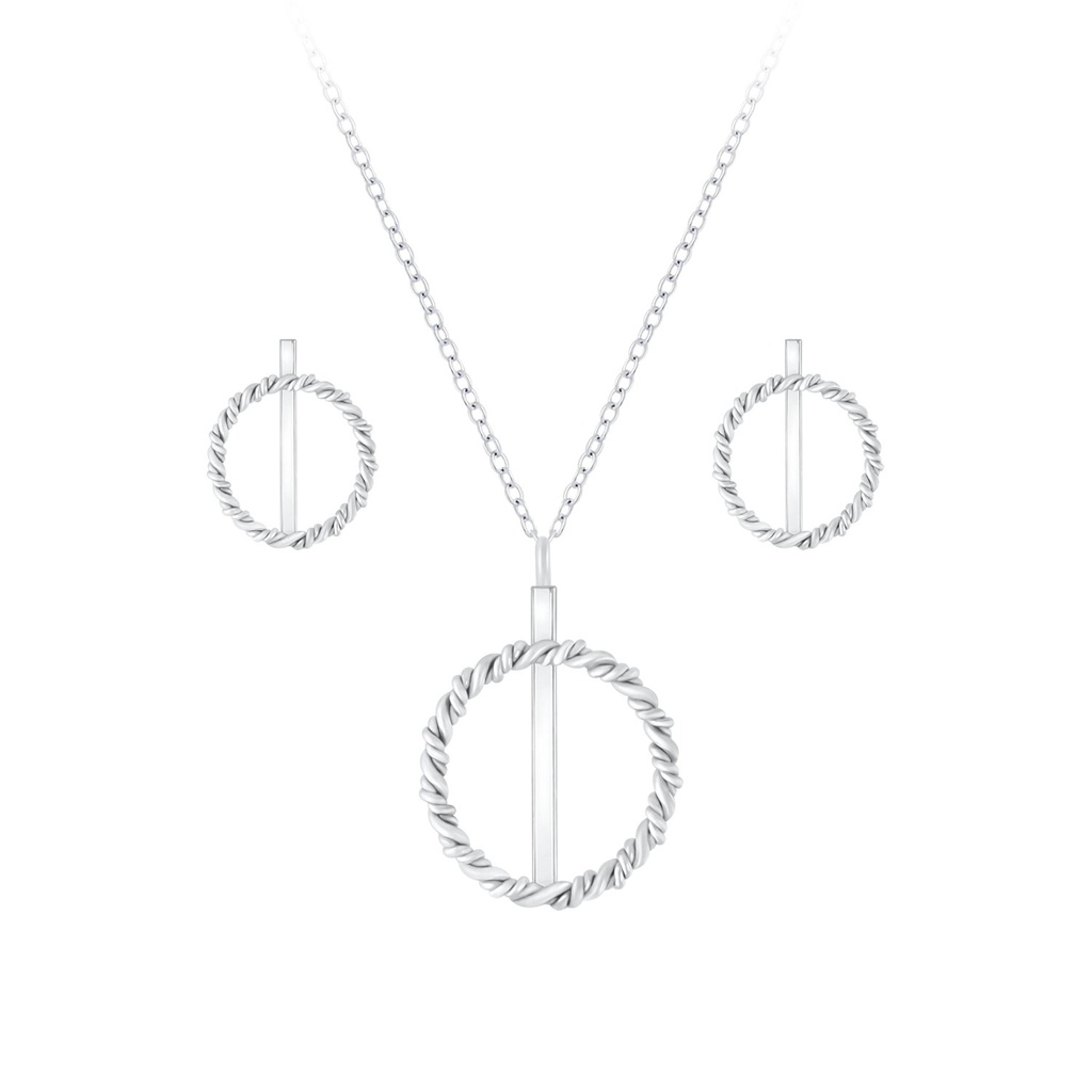 [10010127] Parure collier torsadé et puces d'oreilles en argent