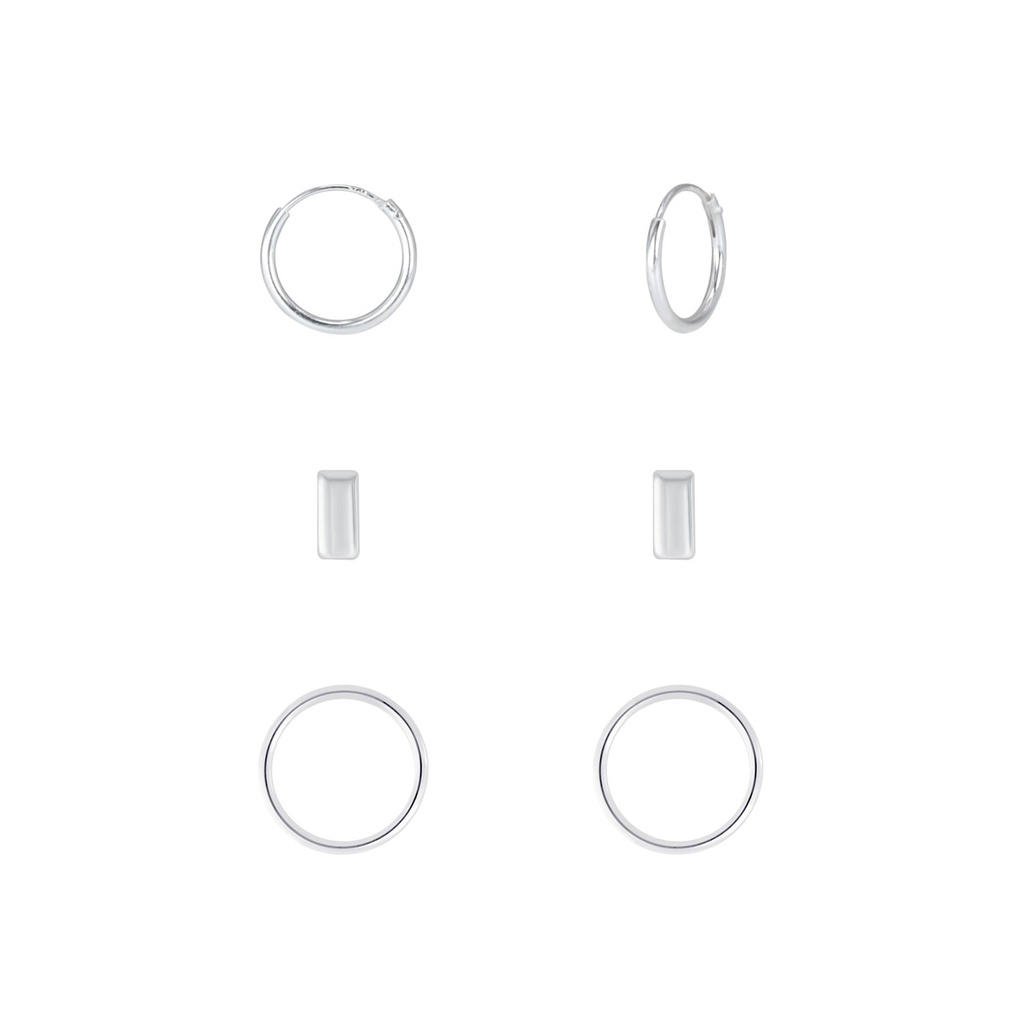 [10010126] Silver Geometric Earrings Set