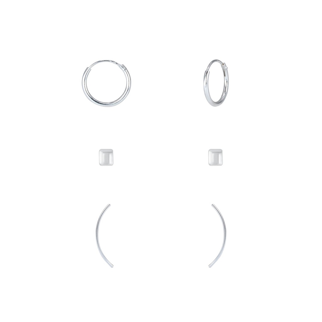 [10010125] Silver Minimal Earrings Set