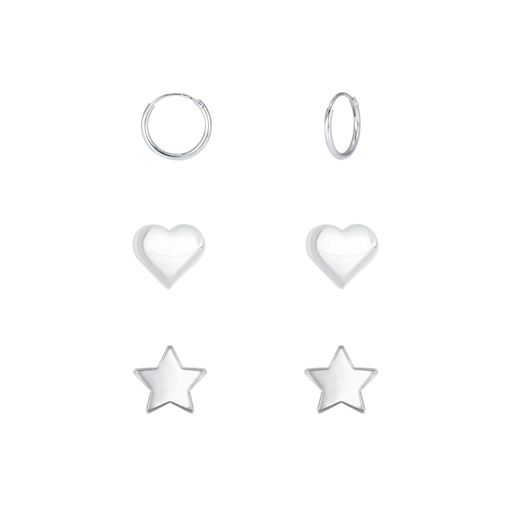 Lot de boucles d'oreilles cœur et étoile en argent