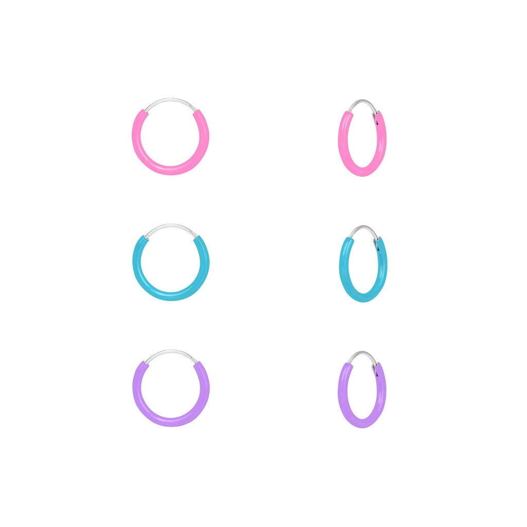 Lot de créoles colorées en argent 12 mm