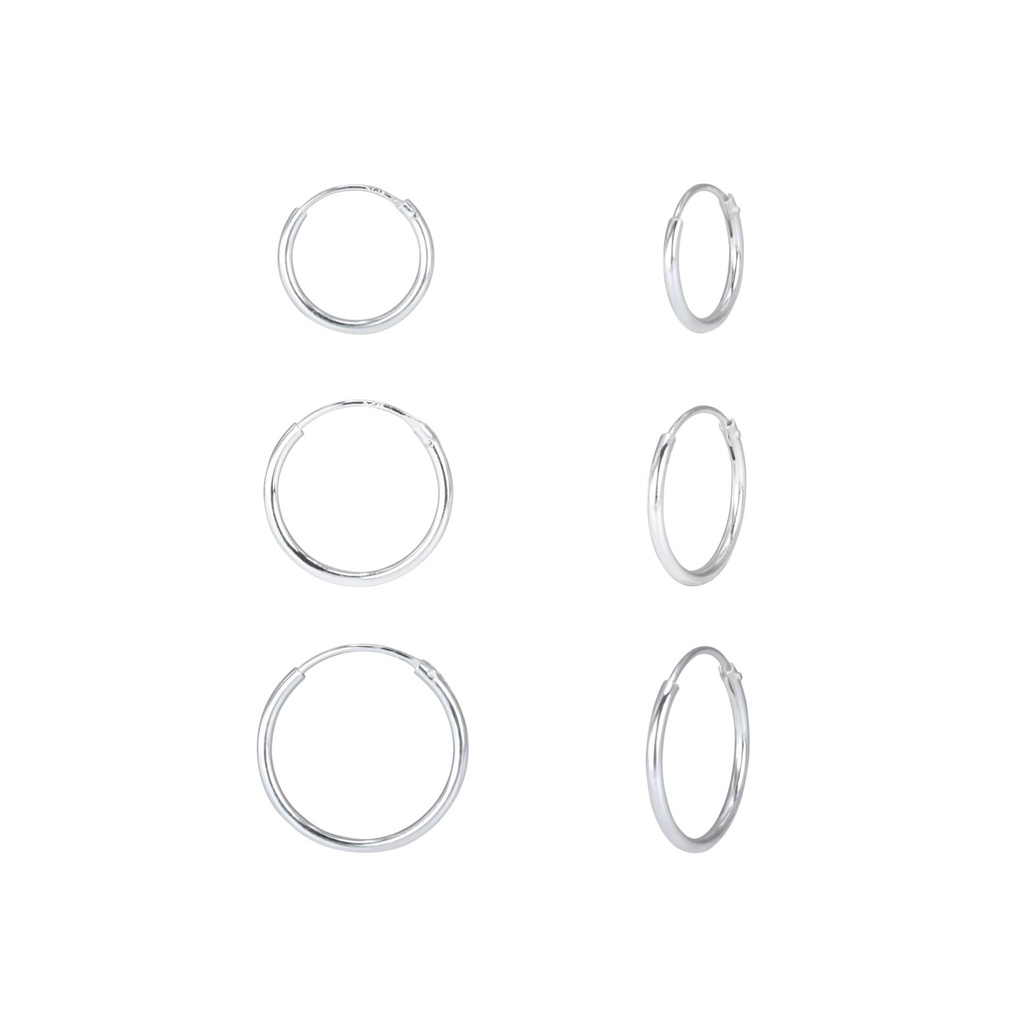 Lot de créoles en argent 12 mm, 14 mm et 16 mm