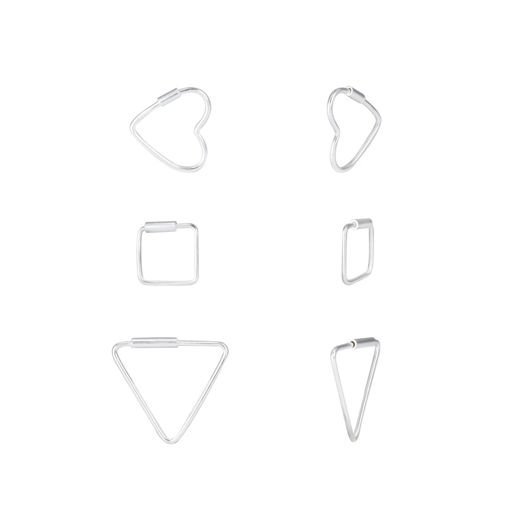 [10010114] Silver Mixed Hoop Earrings Set