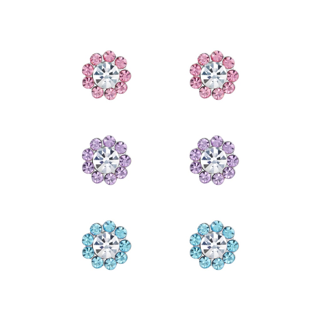 [10010111] Silver Flower Stud Earrings Set