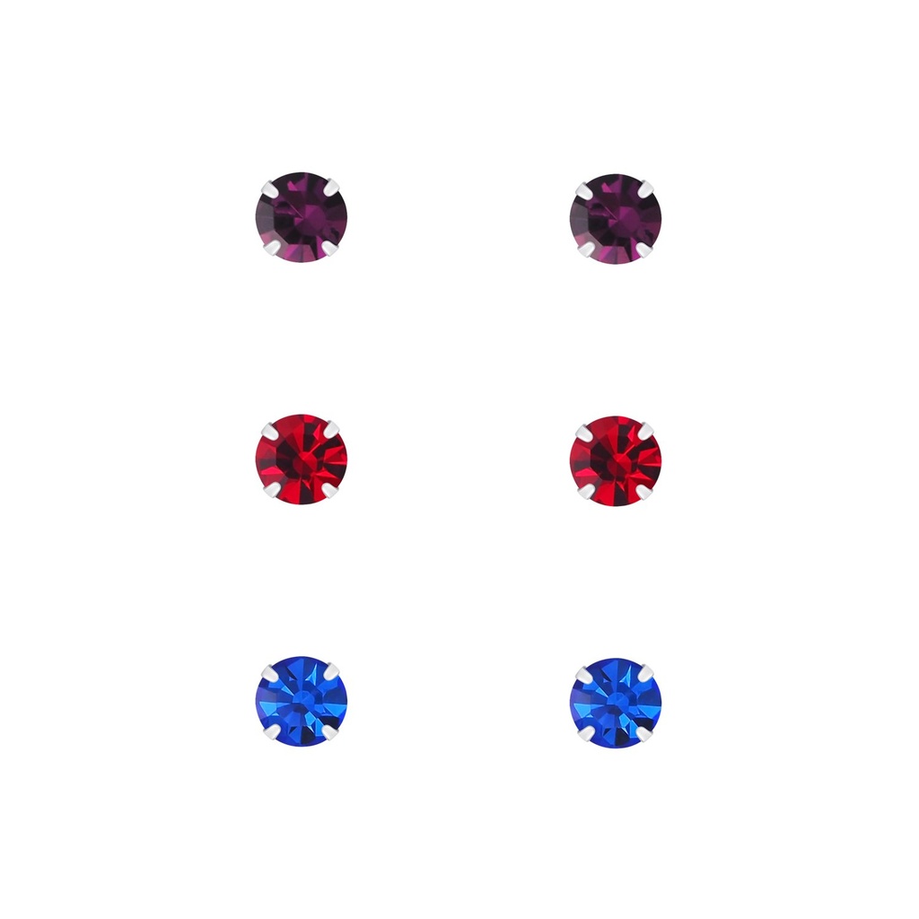 [10010099] 4mm Crystal Silver Stud Earrings Set