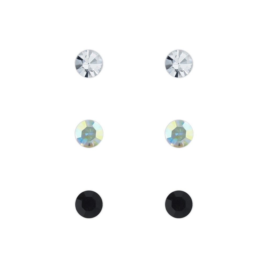 [10010095] 4mm Crystal Silver Stud Earrings Set