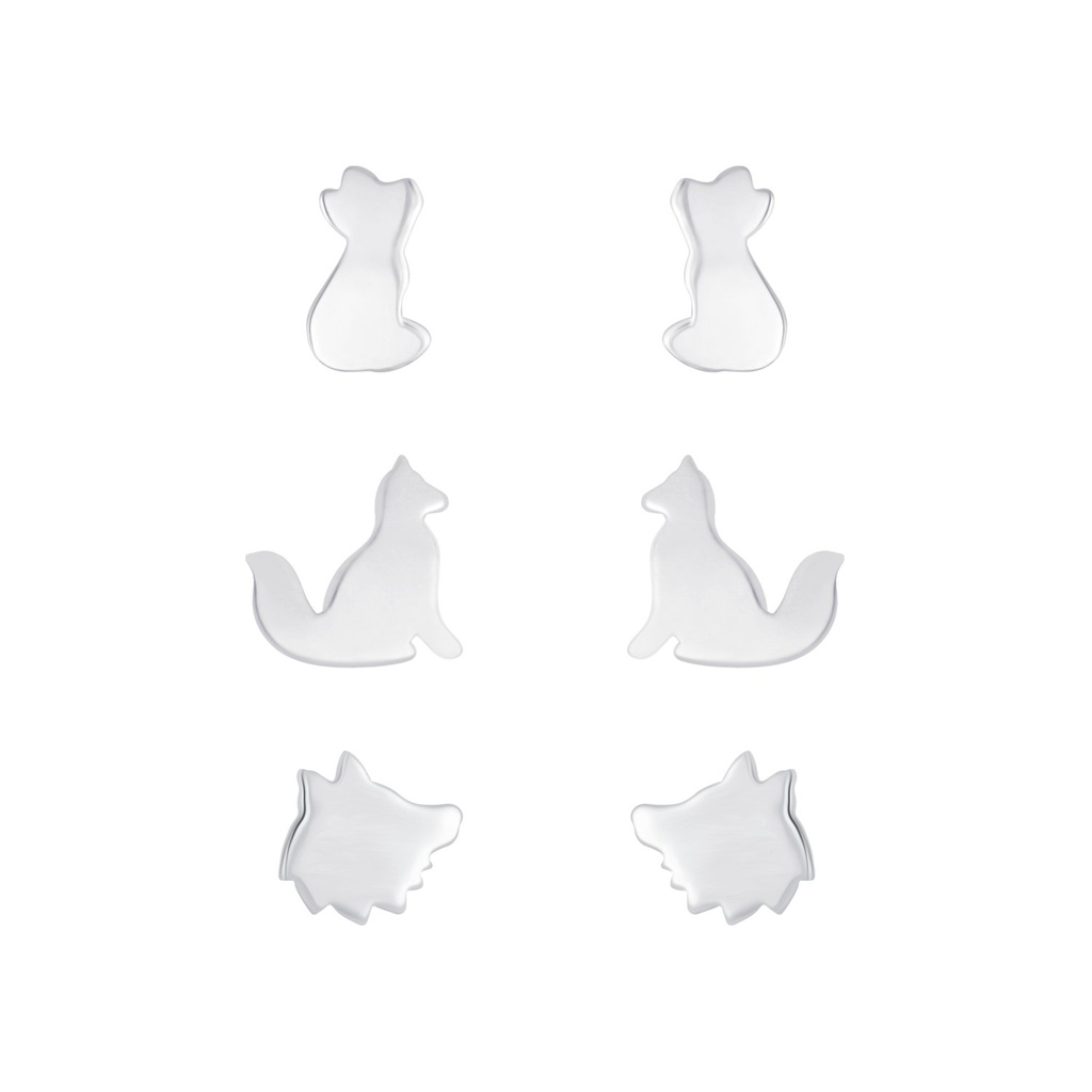 Silver Fox Stud Earrings Set