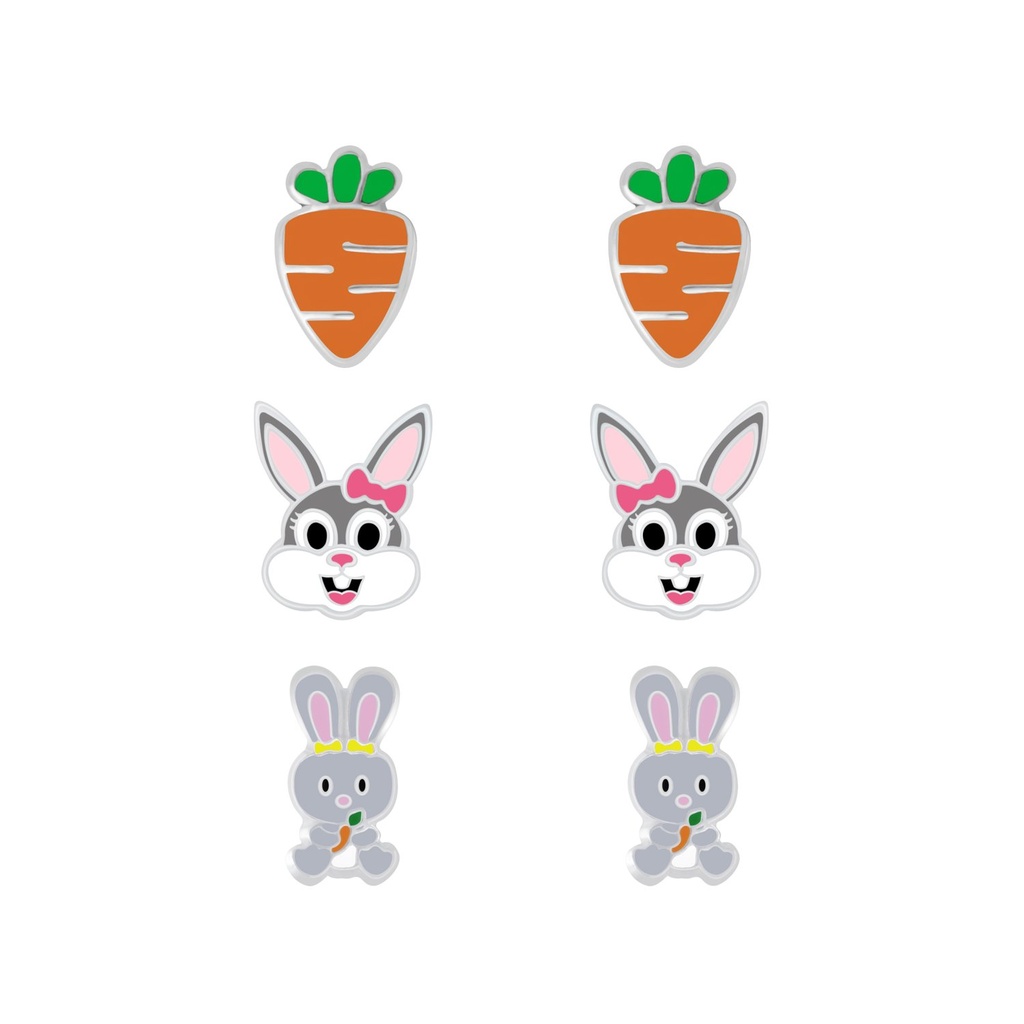 Lot de puces d'oreilles carotte et lapin en argent
