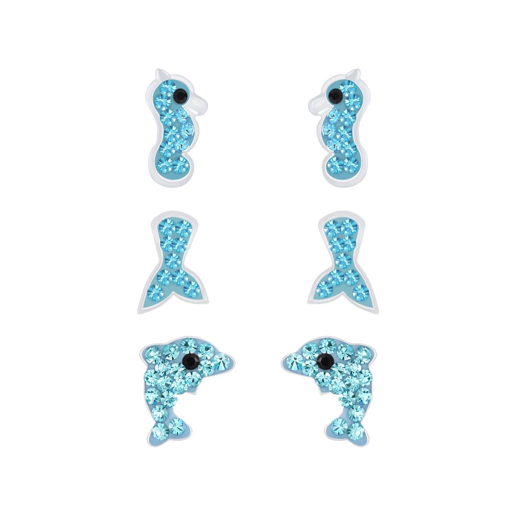 [10010078] Silver Ocean Stud Earrings Set