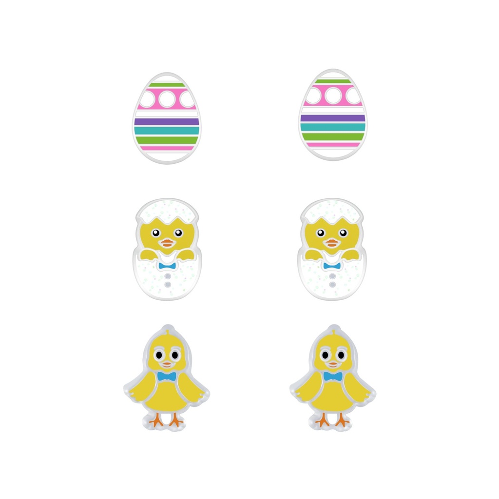 Silver Easter Stud Earrings Set