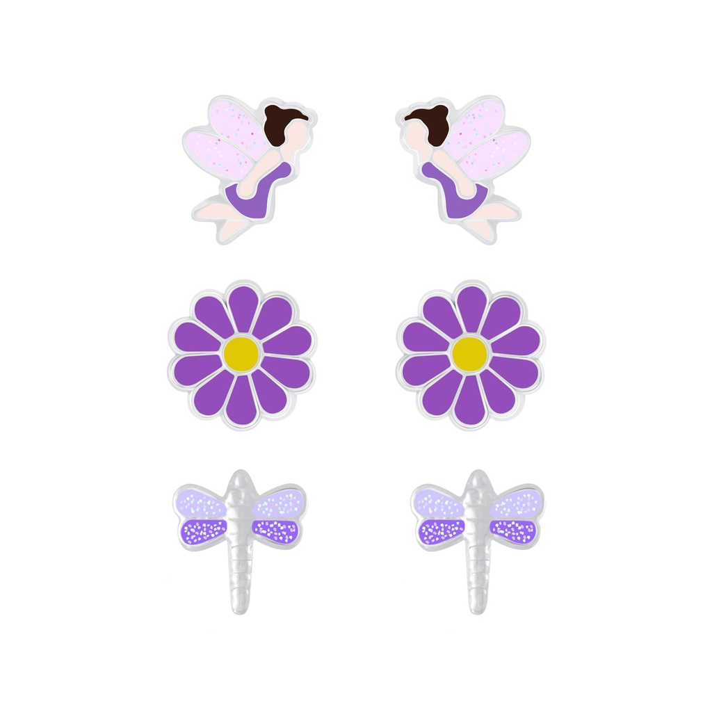 Lot de puces d'oreilles violettes en argent