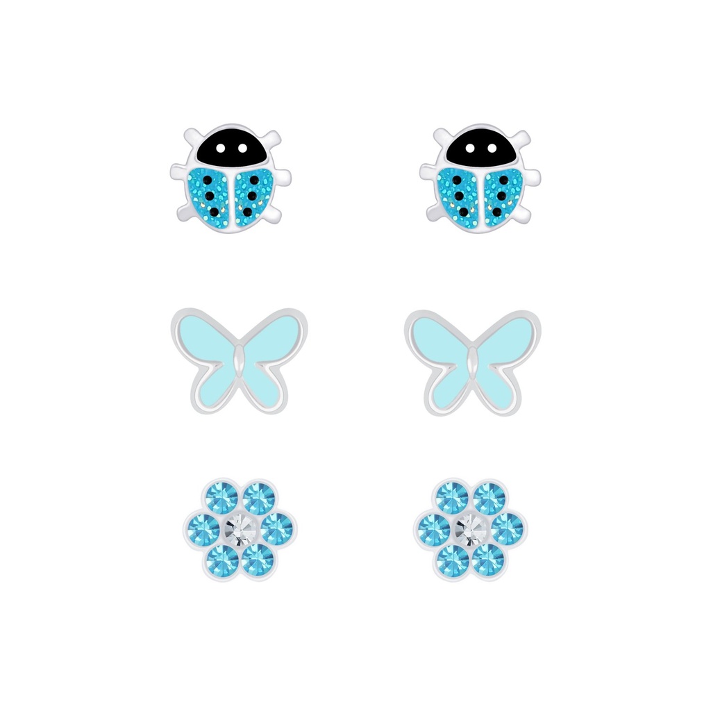 [10010071] Silver Blue Stud Earrings Set