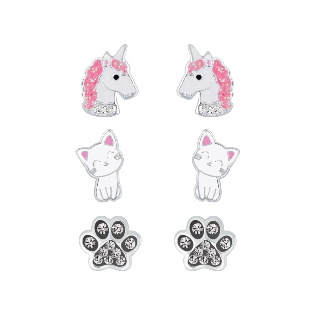 [10010070] Silver Best Seller Colorful Stud Earrings Set