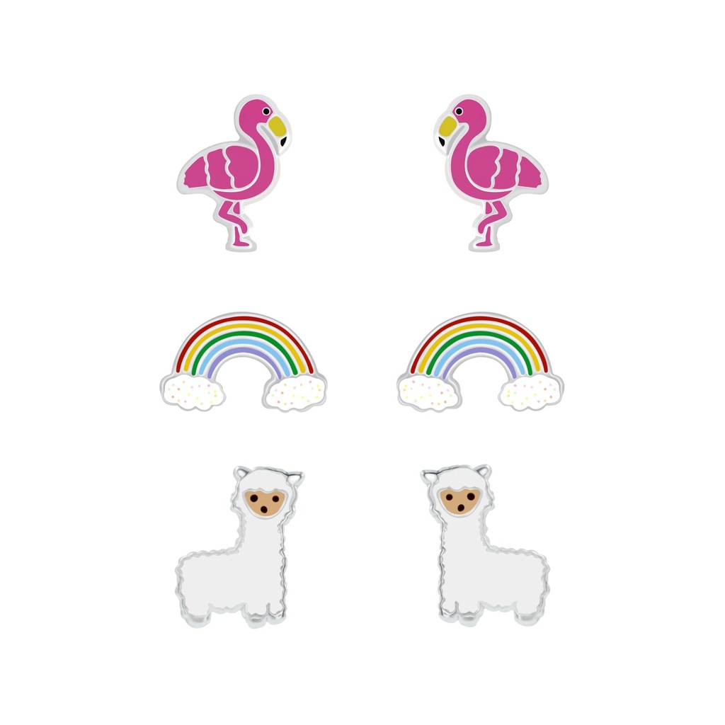 [10010069] Silver Colorful Stud Earrings Set