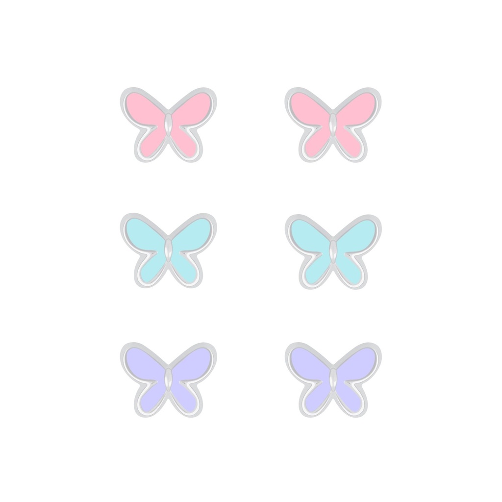 [10010068] Silver Butterfly Stud Earrings Set