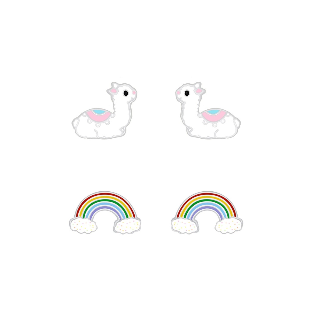 Lot de puces d'oreilles lama et arc-en-ciel en argent