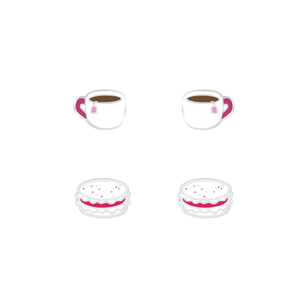 Silver Tea Time Stud Earrings Set