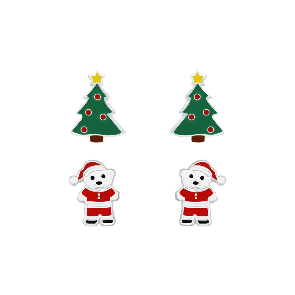 [10010047] Silver Christmas Stud Earrings Set