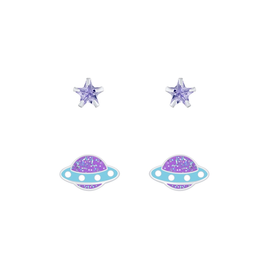 Lot de puces d'oreilles planète en argent