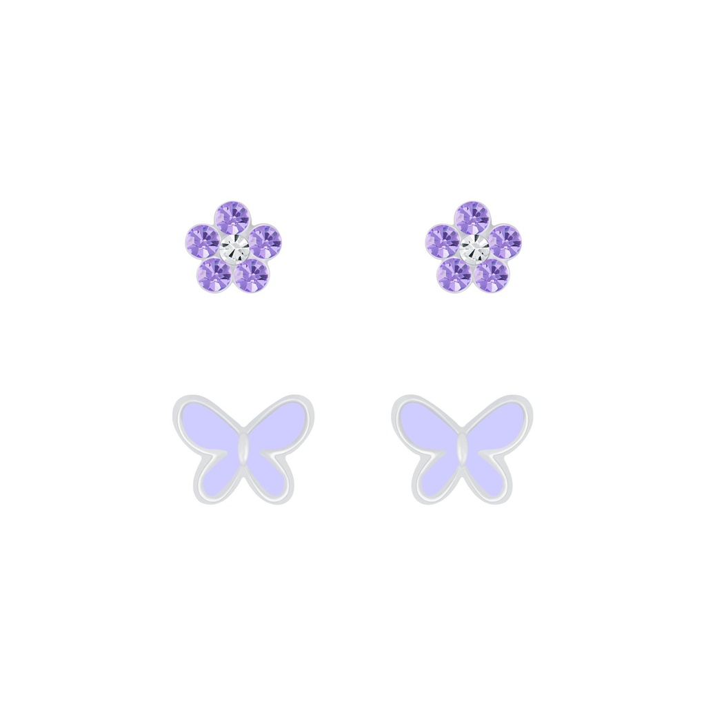 Lot de puces d'oreilles papillon et fleur en argent