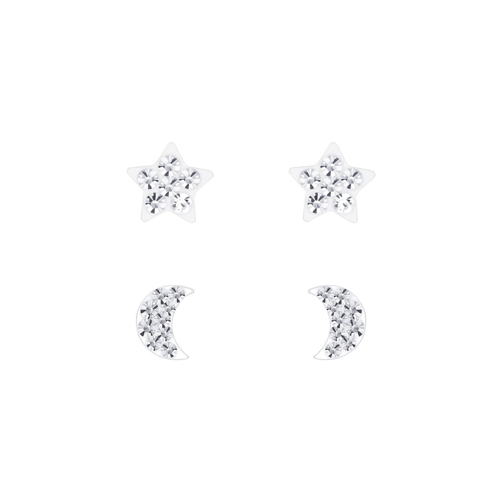 [10010038] Lot de puces d'oreilles étoile et lune en argent