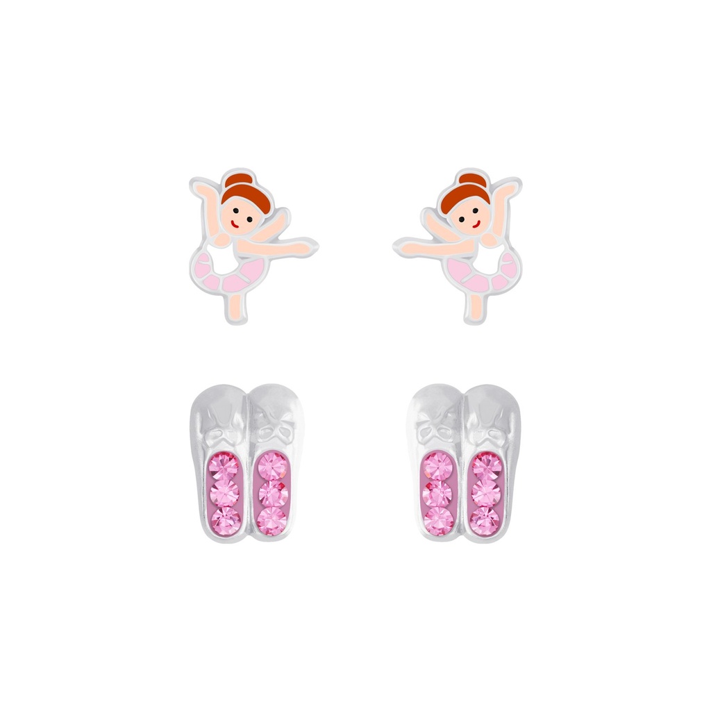 [10010037] Silver Ballerina Stud Earrings Set