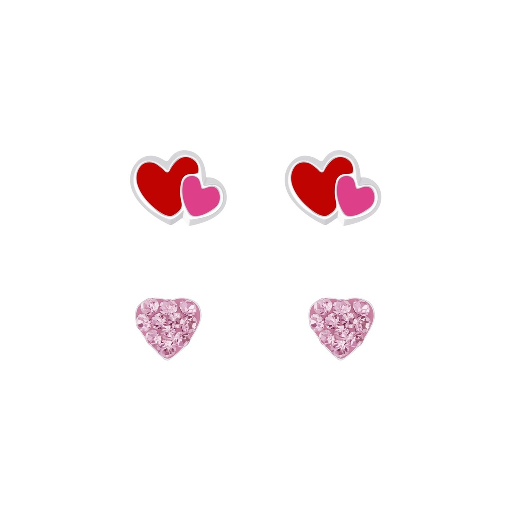 Silver Heart Stud Earrings Set