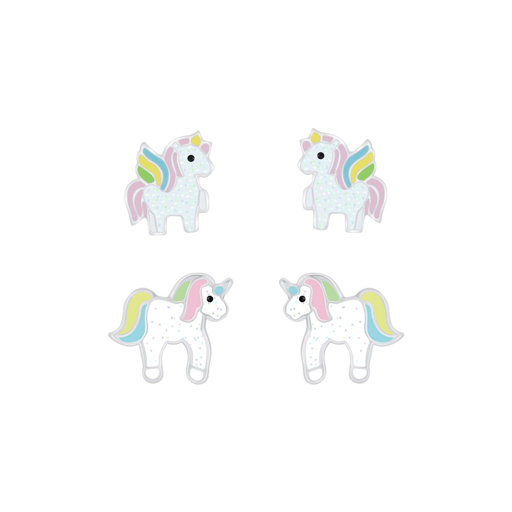 [10010032] Silver Unicorn Stud Earrings Set