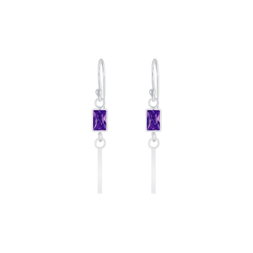 [10006742] Silver Geometric Cubic Zirconia Earrings (Amethyst)