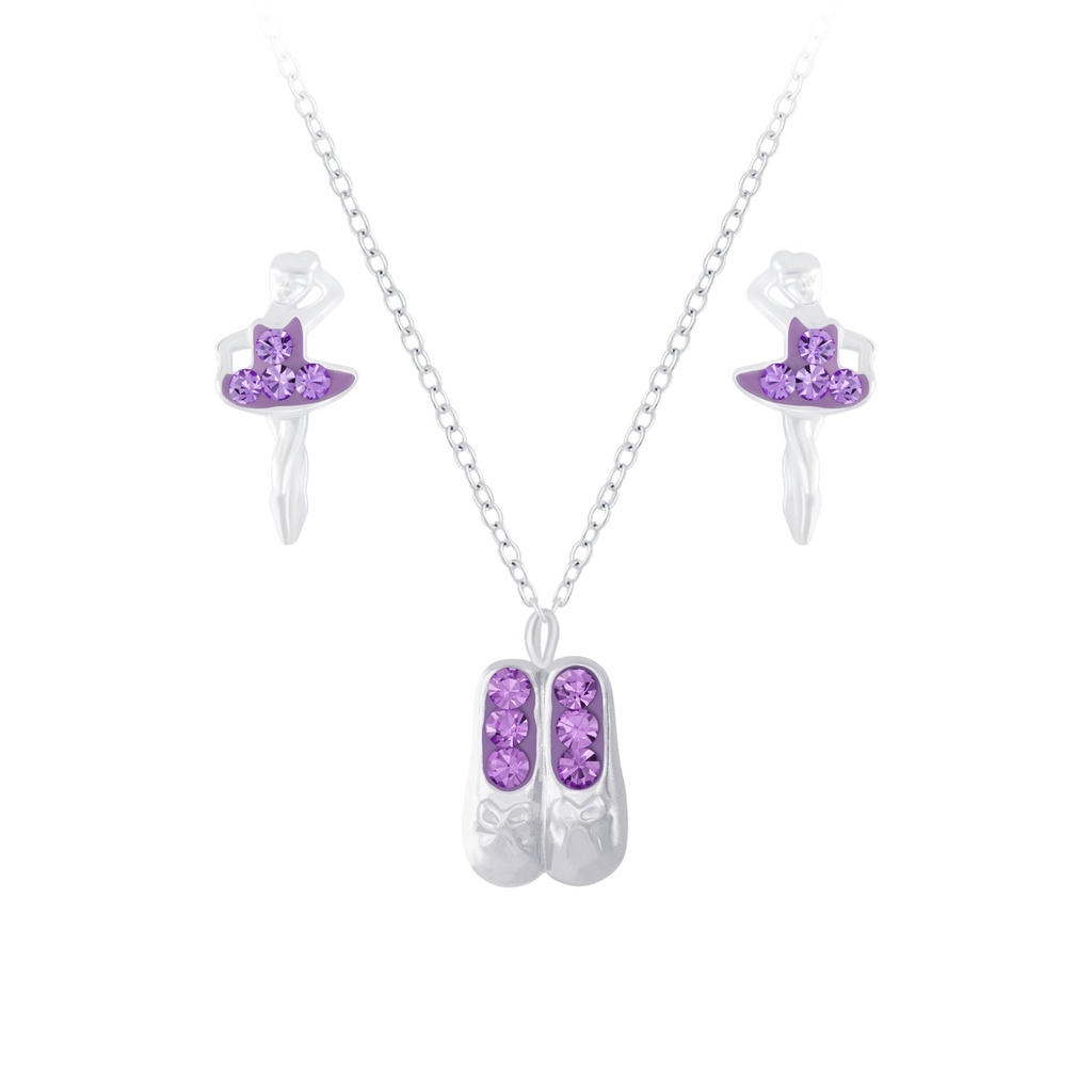 [10010055] Parure collier ballerine et puces d'oreilles en argent