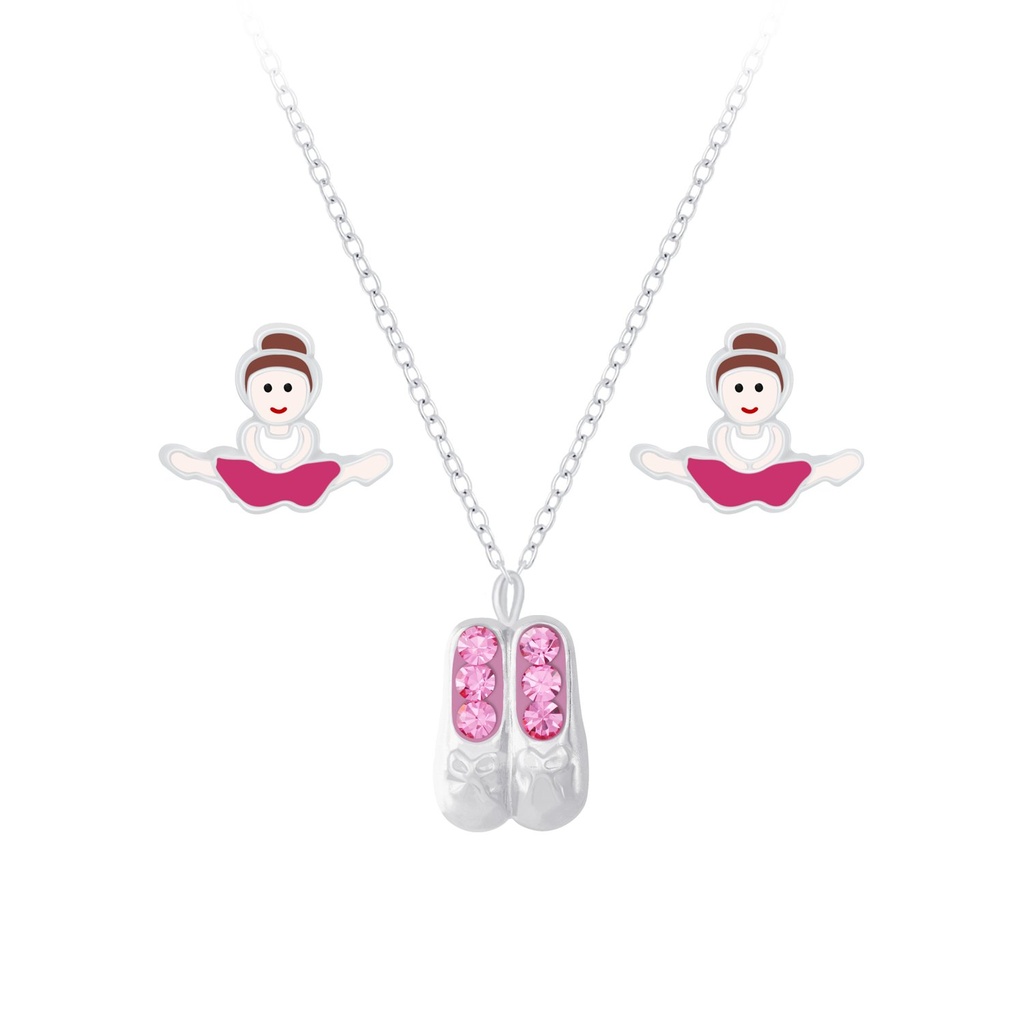 [10010052] Parure collier ballerine et puces d'oreilles en argent
