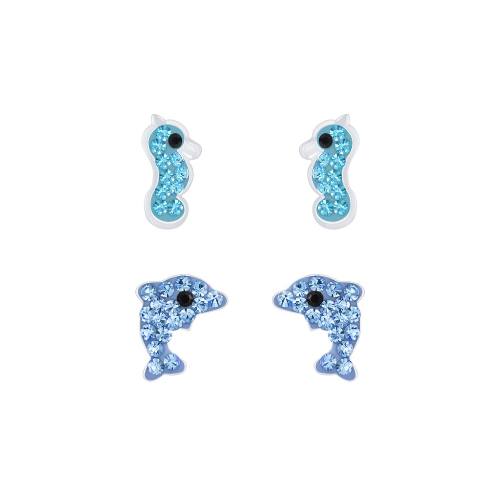 [10010029] Silver Ocean Stud Earrings Set