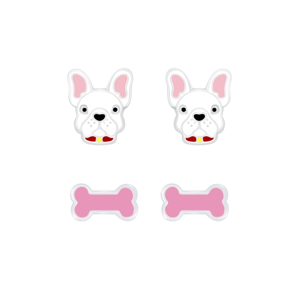 [10010026] Silver Dog Lovers Stud Earrings Set