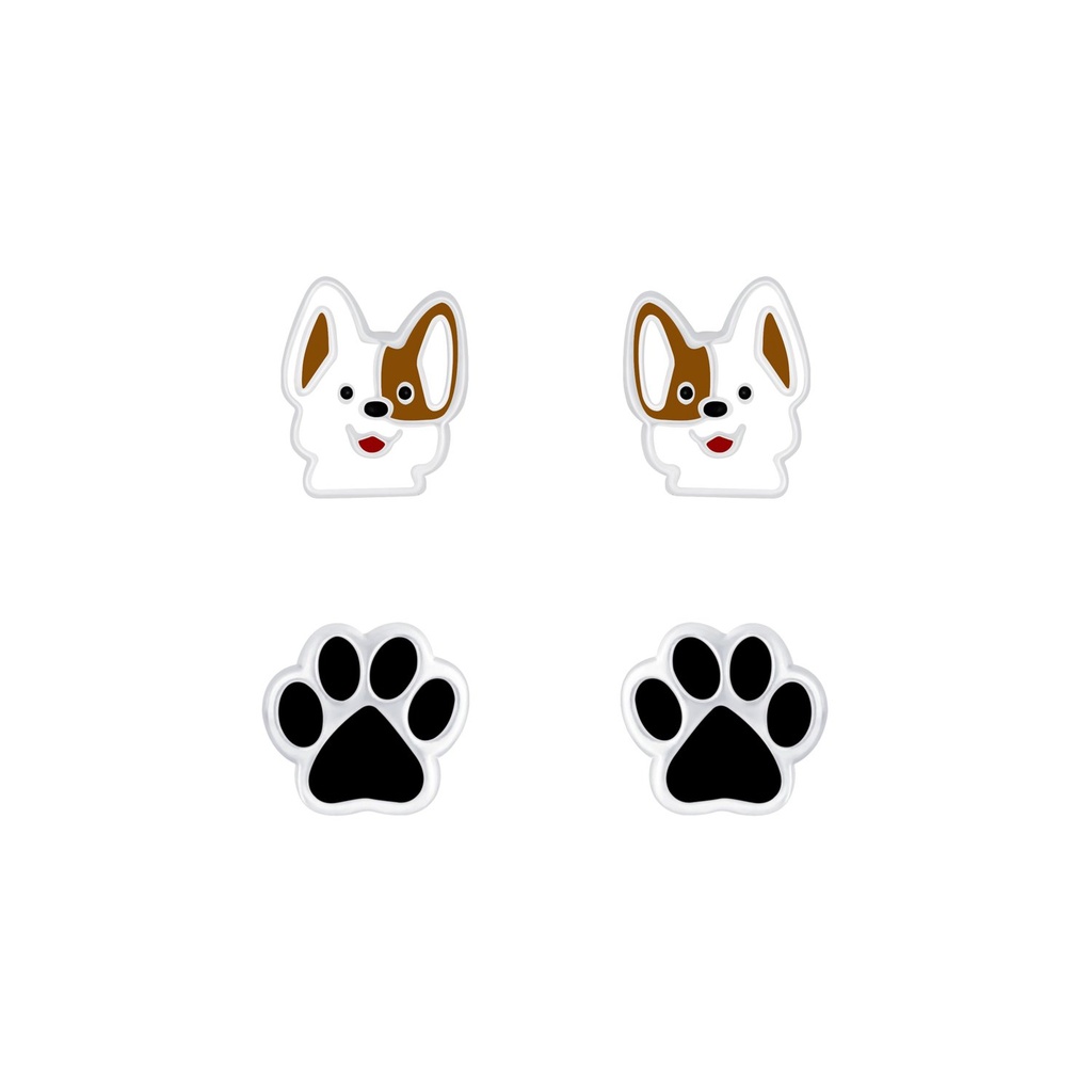 [10010023] Silver Dog Lovers Stud Earrings Set