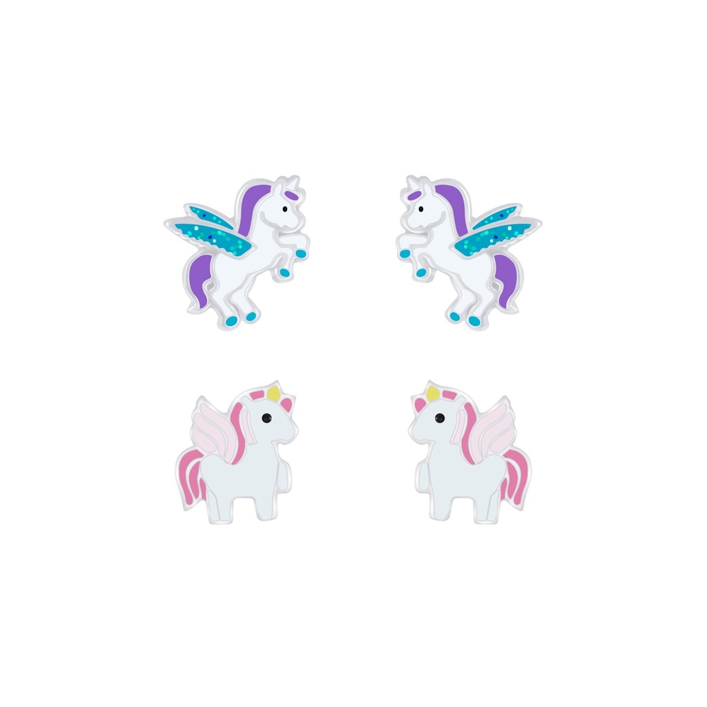 [10010022] Silver Unicorn Stud Earrings Set