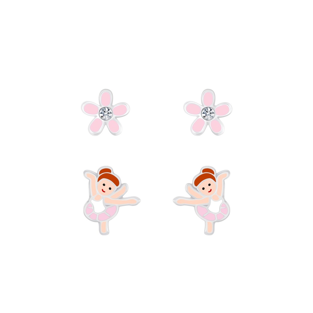 [10010021] Lot de puces d'oreilles ballerine et fleur en argent