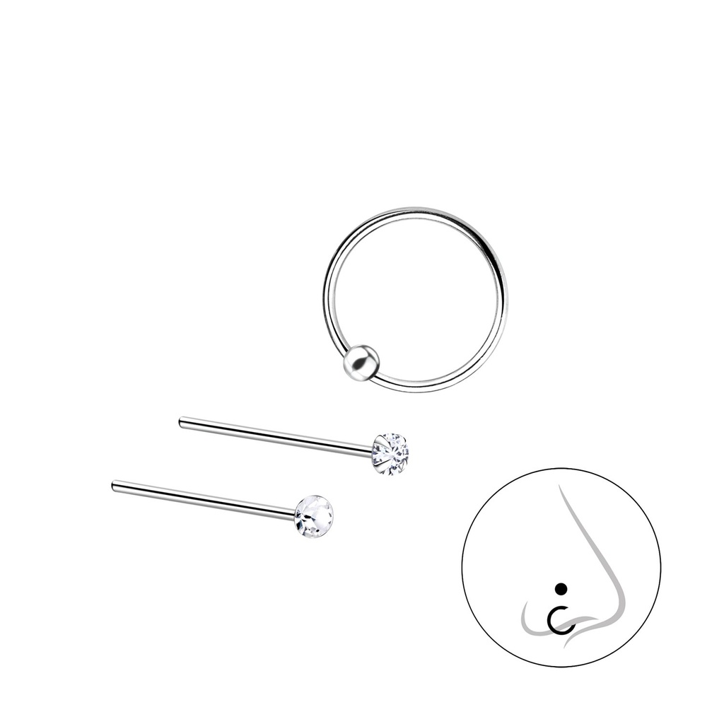 Lot de 3 bijoux de nez assortis en argent