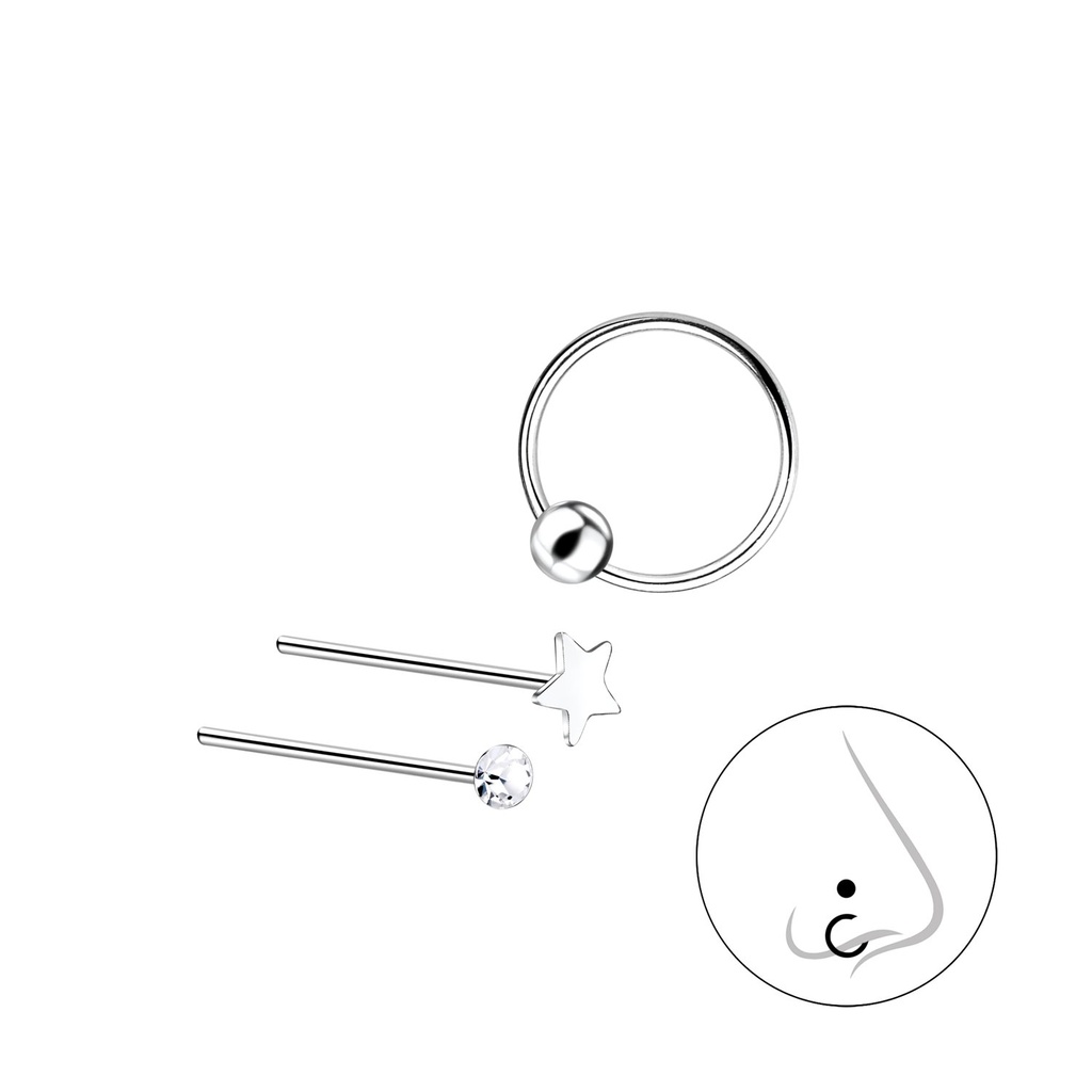 Silver Mixed Nose Jewelry Set - Pack of 3