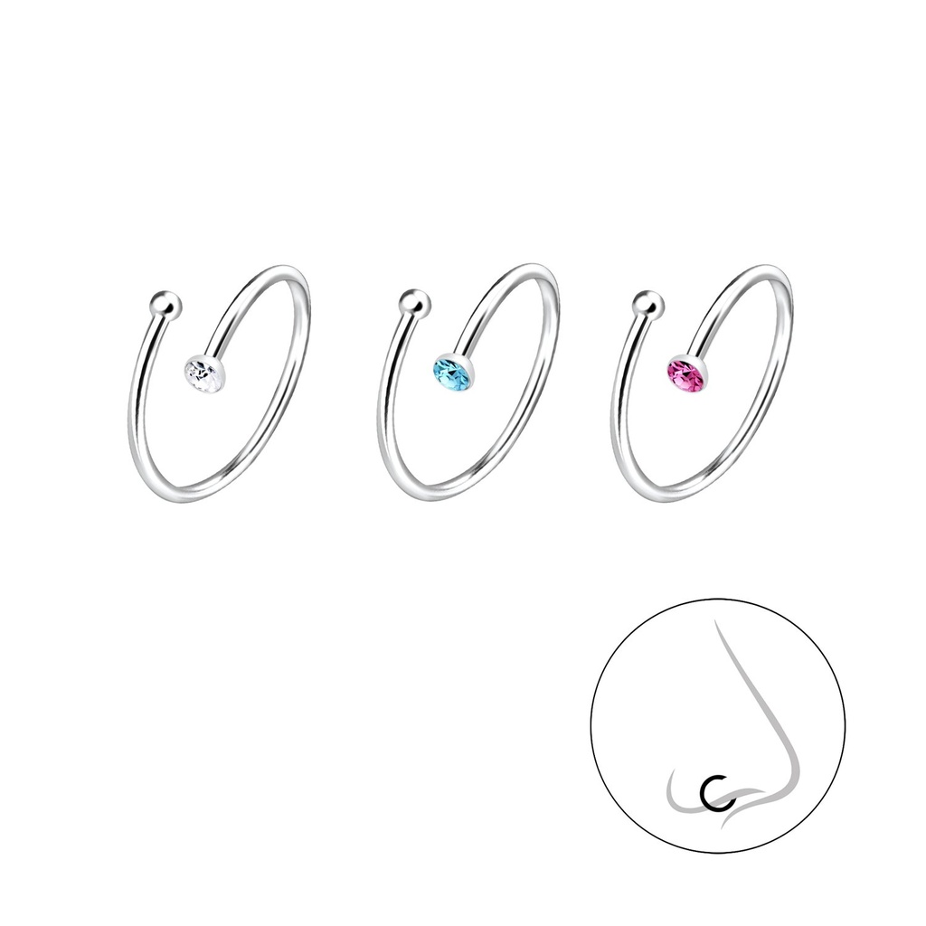 [10009925] 10mm Crystal Silver Nose Ring Set - Pack of 3