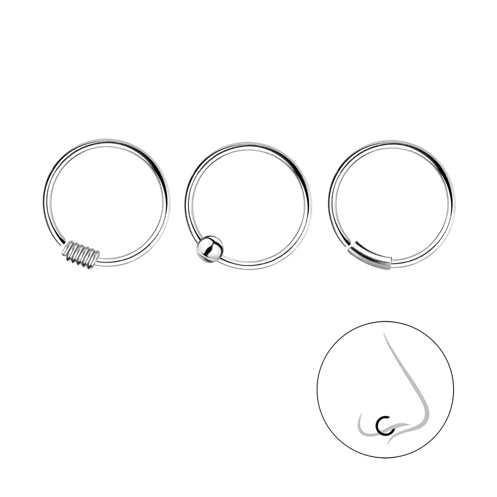 Lot de 3 anneaux de nez en argent 10 mm