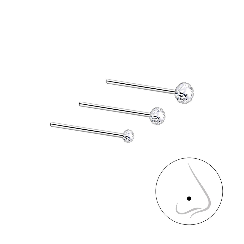 [10009923] Lot de 3 clous de nez en argent cristal 1.5 mm, 2 mm et 2.5 mm