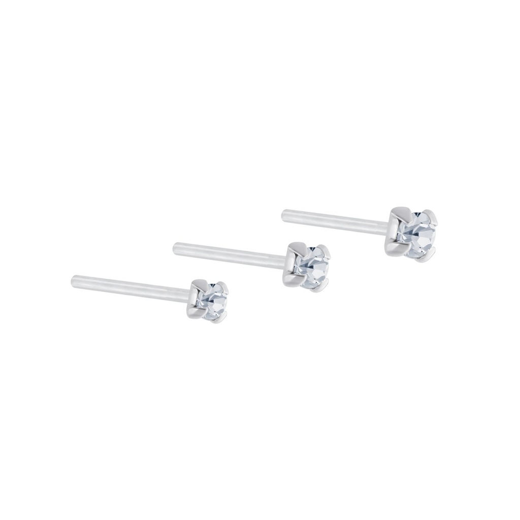 Lot de 3 clous de nez en argent cristal 1.5 mm, 2 mm et 2.5 mm