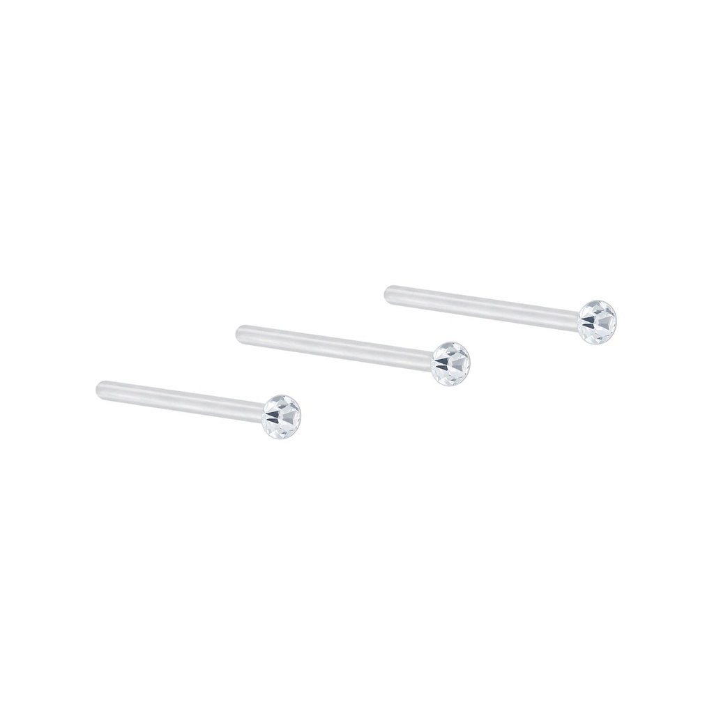 1.5mm Crystal Silver Nose Stud Set - Pack of 3