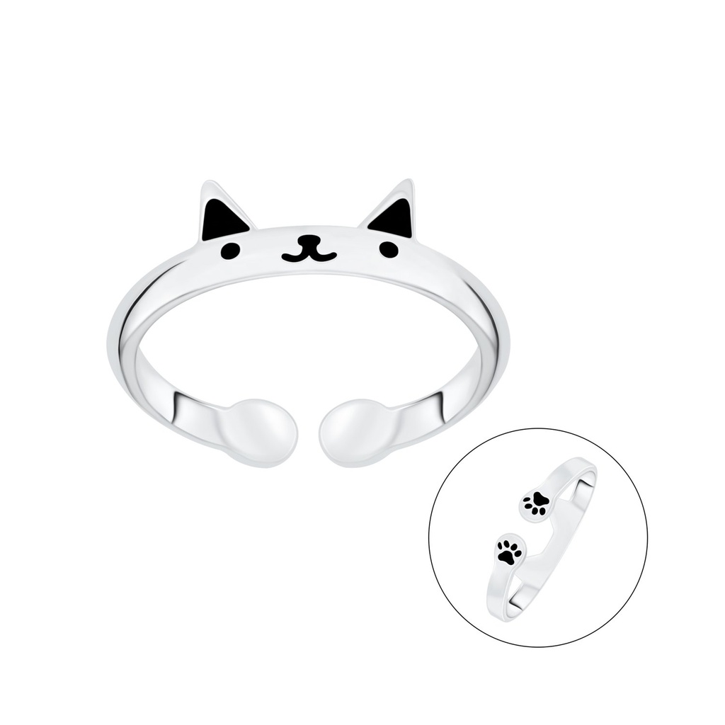 Bague chat ouverte en argent