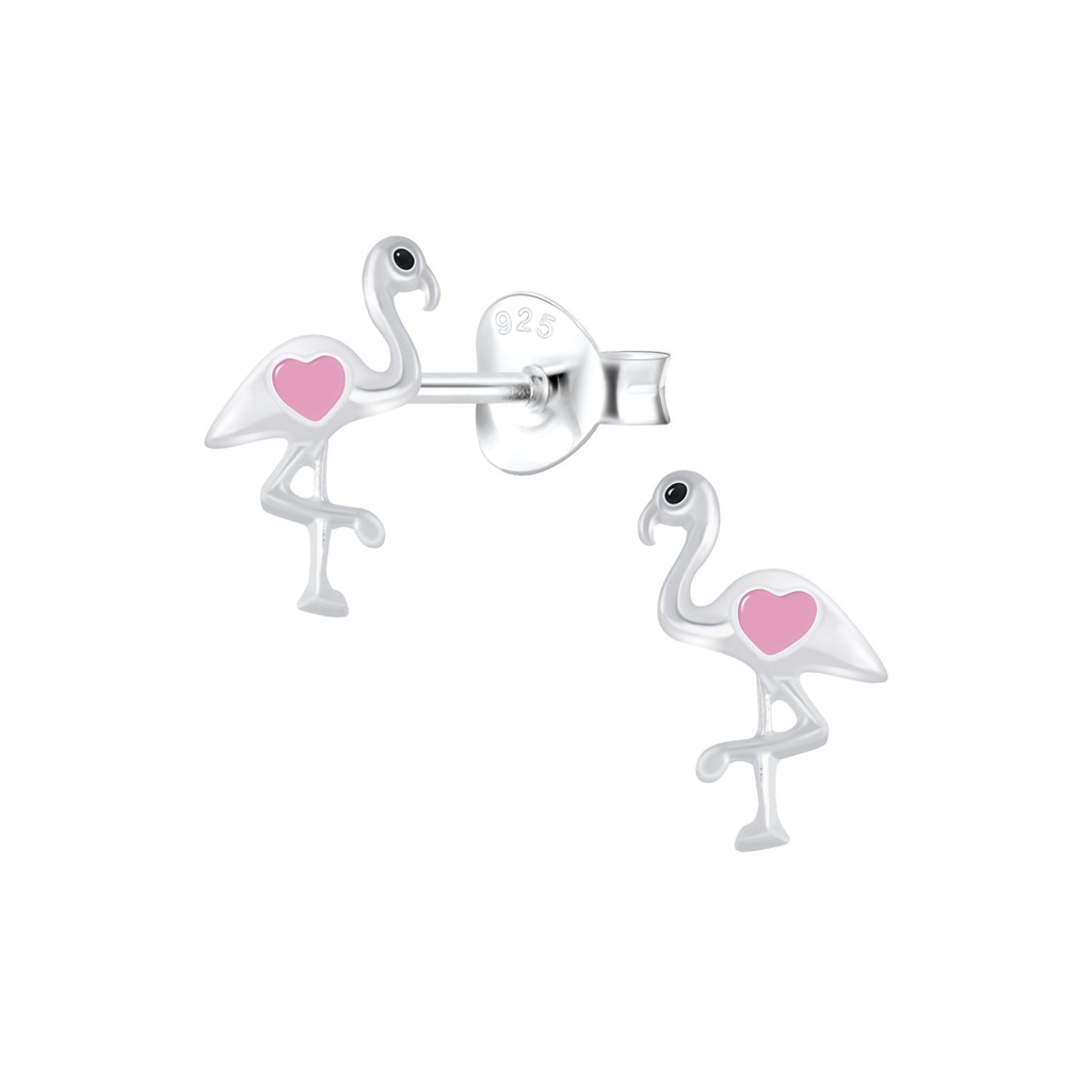 Puces d'oreilles flamant rose en argent
